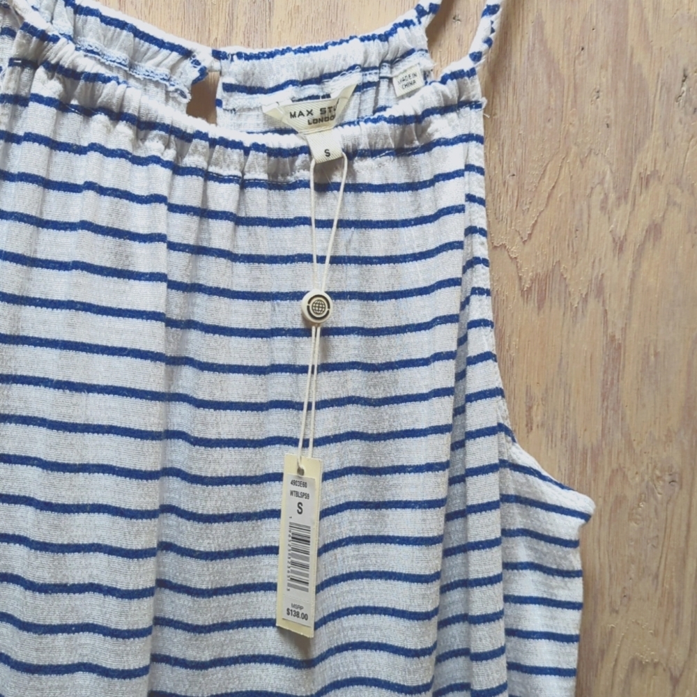 Max Studio Navy and white Stripe Swing Halter Dress sz S - Picture 3 of 7